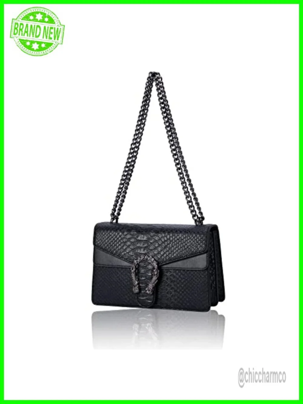Snake Print PU Leather Crossbody Satchel Purse with Chain Strap
